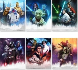 6 Star Wars Poster Set which has the concept of Star Wars characters on the top.