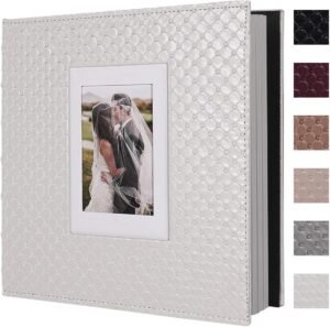 A leather-covered album with different colors on the side. Which indicates that it is available in different colors.