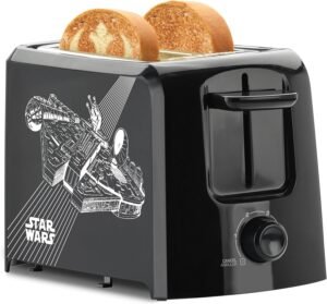 A black color Star Wars 2-Slice Toaster with the Star Wars logo on it.