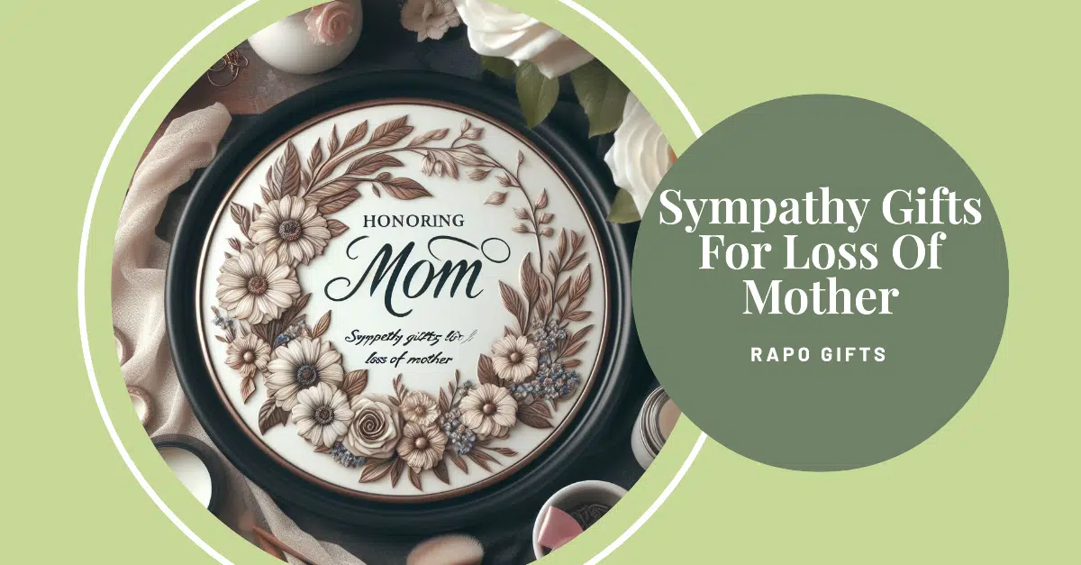 A very beautiful plate. Inside which there is a beautiful flower on all sides and between it is written "Honoring Mom" and on its side is written "sympathy gifts for loss of mother" "Rapo Gifts"