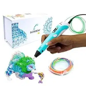 SCRIB3D P1 3D Printing Pen with Display - Includes 3D Pen, 3 Starter Colors of PLA Filament, Stencil Book + Project Guide, and Charger