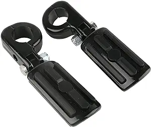 XFMT Black and Rubber Highway Footpegs W/ 1.25" Engine Guard Foot Rest P-Clamps Mounts Kits For Harley Honda Kawasaki Suzuki