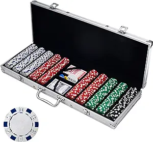 Poker Chip Set for Texas Hold’em, Blackjack, Gambling with Carrying Case, Cards, Buttons and 500 Dice Style 11.5 Gram Casino Chips by Trademark Poker,500 Piece Set