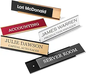 Engraving Providence Personalized Desk Name Plates - Custom Office Wall or Desk With Aluminum Holder Two Lines of Laser Engraved Text, 2" x 8"