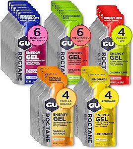 GU Energy Roctane Ultra Endurance Energy Gel, Vegan, Gluten-Free, Kosher, and Dairy-Free On-The-Go Sports Nutrition for Running, Biking, Hiking or Skiing, Assorted Flavors (24 Packets)