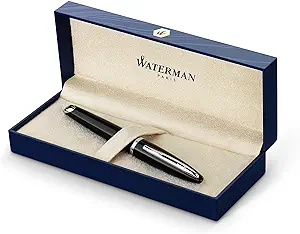 Waterman Carène Black Sea Fountain Pen, High-Gloss Black with Palladium Plated Trim, Fine Nib with Blue Ink Cartridge, Gift Box