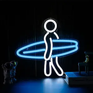 Surfer Neon Sign for Bedroom Wall Decor USB Powered, Surfboard Decor Dimmable Surfer Light Anime Neon Sign for Kids Room Wall Art Birthday Gift 13 * 12 Inches Ice Blue