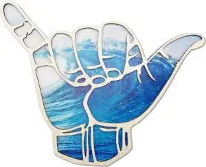 Shaka Wooden Wall Sign Hang Loose Sign Hawaii Aloha Surfer Hand Sign Hand Shape Finger Nursery Room Decor Surf Wall Decor for Home Living Room Kitchen Bathroom Bedroom Decoration