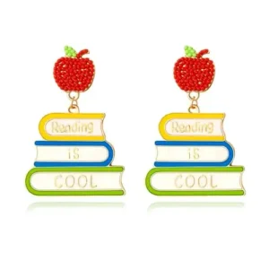 DAYANEY Teacher Apple Earrings as Teacher Appreciation Gifts for Women Librarian, Colorful Book Earrings as Thank You Gifts for Book Lovers, Handmade Teacher Jewelry as Graduation Back To School Gifts