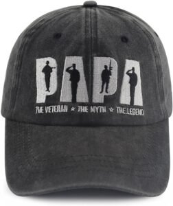 Papa Veteran The Myth The Legend Hat for Men Dad Grandpa, Funny Adjustable Cotton Embroiered Baseball Cap