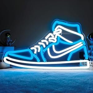 JianJung Sneaker Neon Sign Sports Shoe Neon Signs for Wall Dimmable LED Boys Neon Lights for Bedroom Man Cave Home Party Neon Bar Sign Shoes Light up Signs Wall Decor(Ice Bule)