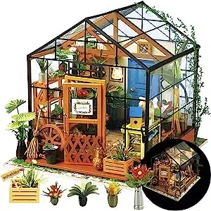 Rolife DIY Miniature House Kit Greenhouse, Tiny for Adults to Build, Mini House Making Kit with Furnitures, Halloween/Christmas Decorations/Gifts for Family and Friends (Cathy's Greenhouse)