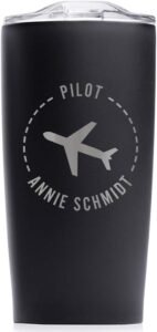 Lifetime Creations Engraved Personalized Pilot Tumbler (Black) Gift for Pilot, Flight Attendant, Airline Employees, Coffee Travel Mug