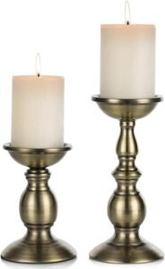 Bronze 2 Pcs Iron Pillar Candle Holders, Most Ideal for 3" Pillar Candles, Gifts for Wedding, Party, Home, Spa, Reiki, Votive Candle (S + L)