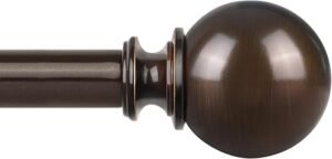 KAMANINA Bronze Curtain Rods for Windows 72 to 144 Inches, Long Curtain Rod 32 to 144 Inches (2.6-12ft), 7/8 Inch Decorative Drapery Rod with Round Finials