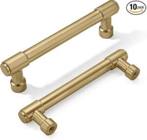 khtumeware 10 Pack 3-3/4 Inch(96mm) Champagne Bronze Cabinet Pulls Satin Brass Cabinet Handles Gold Kitchen Cabinet Hardware for Cupboard Drawer Pulls Dresser Handle