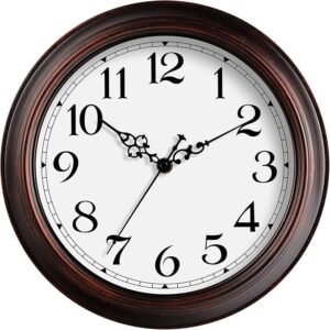 HYLANDA Wall Clock, 12 Inch Wall Clocks Battery Operated, Kitchen Bronze Clocks Silent Non Ticking.