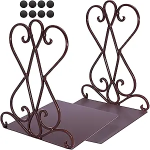 Anwenk Vintage Bookends Book Ends Bronze Heavy Duty Book Holders Long Base Luxury Art Retro Antique Style, w/Felt Pads to Protect Bookshelf Bookcase, Bronze