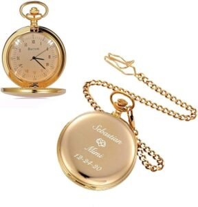 Personalized Quartz Movement Gold Pocket Watch for Men Custom Engraved Free with Gift Box - Ships from USA