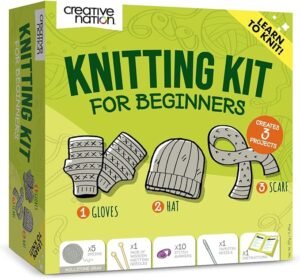 Knitting Kit for Beginners Adults - Complete Knit Kit with Full Color Instruction Booklet, Soft Yarn, Bamboo Knitting Needles, Yarn Needle & Stitch Markers