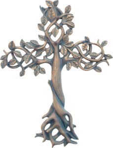 Top Brass Tree of Life Wall Cross 11 1/2" - Decorative Spiritual Art Sculpture Bronze Verdigris Finish