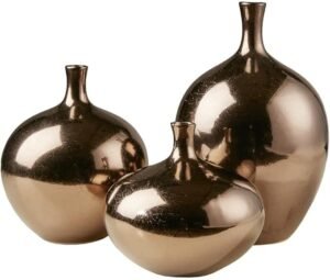 Metallic Accent Living Room Decoration Ideal for Shelf, Side Table, Mantle Ornaments, Multi Size, Bronze 3 Piece