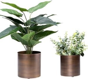 MyGift Antique Bronze Tone Metal Cylindrical Indoor Plant Pot, Succulent Planters Flower Pots, 6 and 5-inch, Set of 2 - Handcrafted