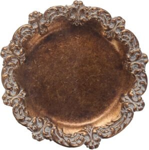 Vintage Tray Small Antique Trinket Dish, Round, Ring Holder with Twisted Flower Surrounding, Cosmetics Makeup Storage Organizer, Gift, Aesthetic Room Decor (Bronze-Flower)