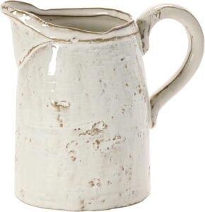 Creative Co-Op 28 oz. Stoneware, Reactive Glaze, White (Each One Will Vary) Pitcher, 6.25"