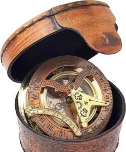 Brass Nautical - Antique Brass & Copper Sundial Compass, Sundial Clock in Box Gift Sun Clock Ship Replica Watch