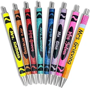 Custom Cute Black Ink Ballpoint Pens Metal Retractable Glitter Crayon Personalized Name Ballpoint Pens For Teacher