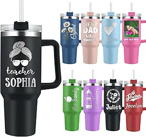 Teacher Personalized Tumbler with Handle 40oz Custom Engraved Name Tumblers with Straw Lid Customized Stainless