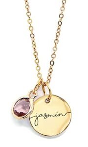 Personalized Name Necklace – Gold-Plated Disc Pendant with Birthstone Charm