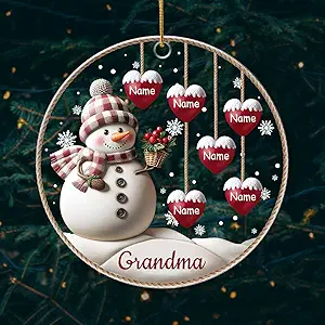 LASFOUR Personalized Grandma Christmas Snowman Ornament 2024, Grandma and Grandkids Ornament, for Grandma