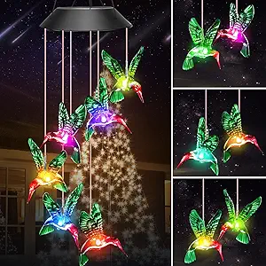 Winzwon Solar Hummingbird Wind Chimes for Outside, Garden Gifts for Women