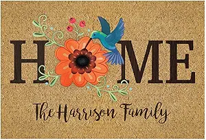 Personalized Planet Home Spring Hummingbird Doormat with Custom Family Name Printed