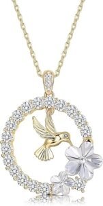 Sllaiss 18K Gold Plated Hummingbird Pendant Necklace for Women Circle Necklace